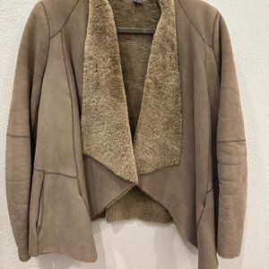 VINCE Shearling Sheepskin Suede Waterfall Tan Jacket M